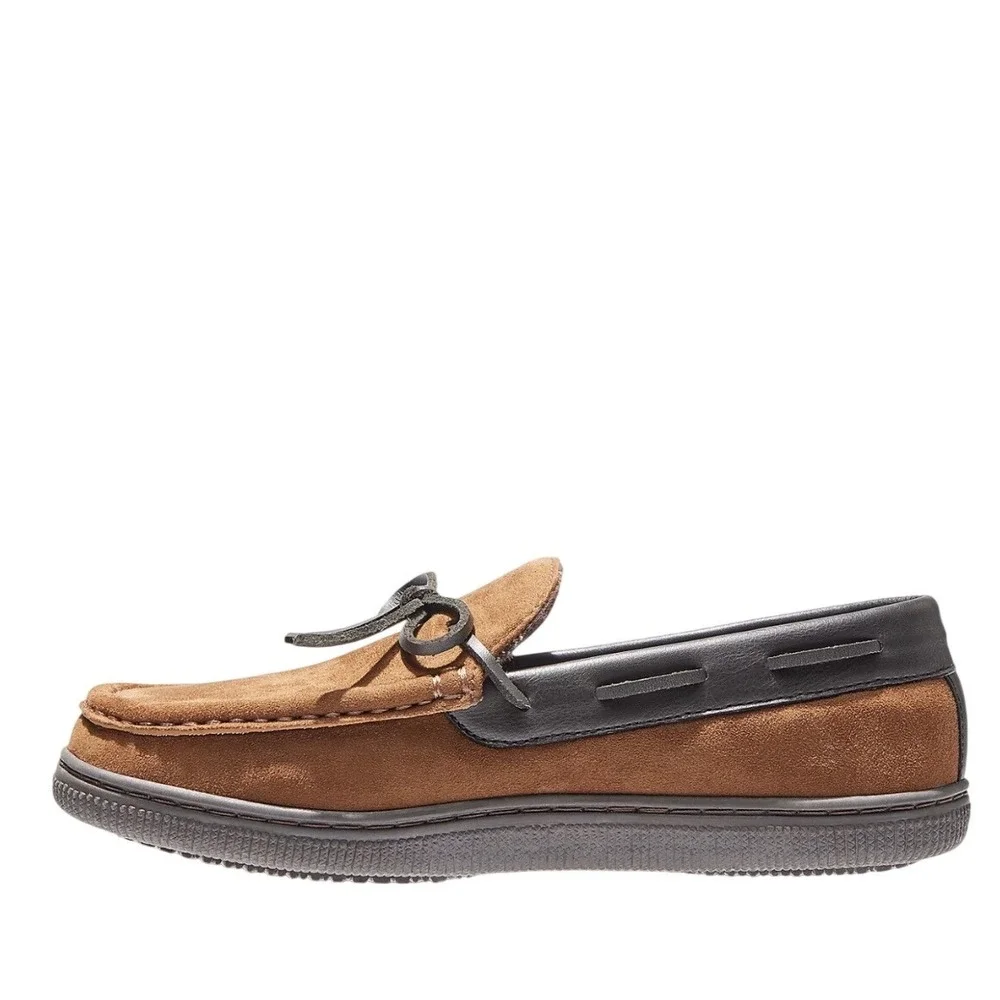Magellan‎ Outdoors Mens 7D Brown Faux Suede Moccasin Slippers Plaid Lined 183879